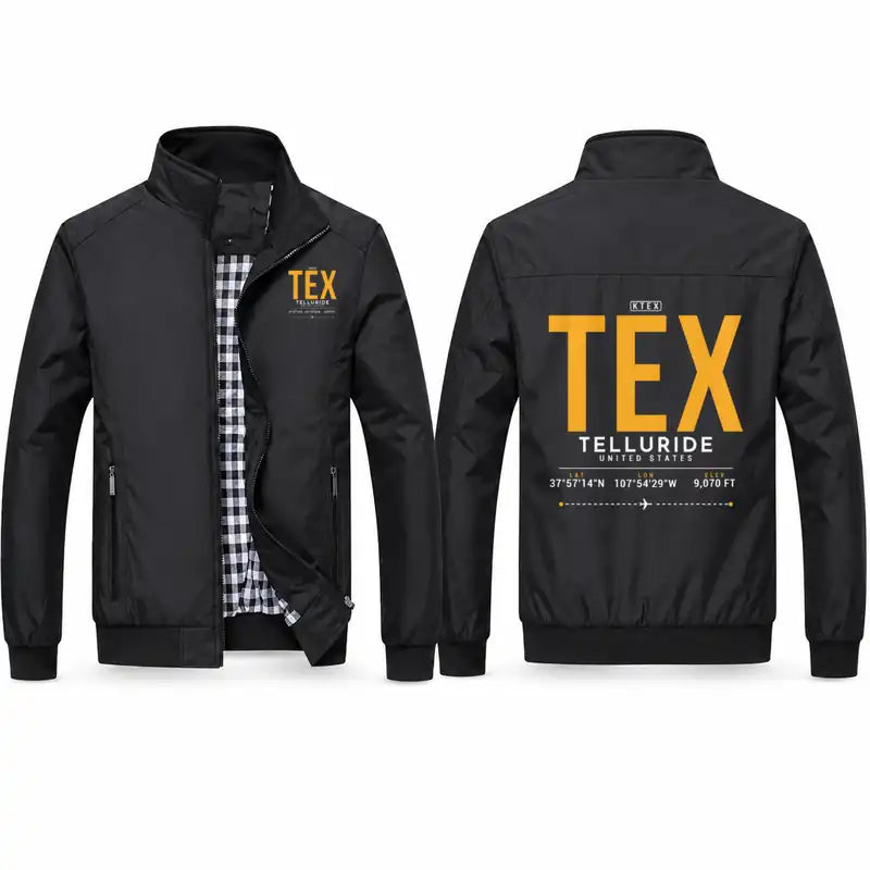 Telluride Regional Airport (TEX) Stylish Jackets - Stand Collar - Tag - Black