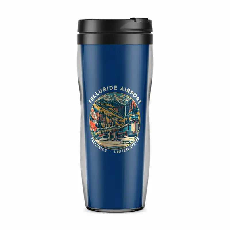 Telluride Regional Airport (TEX) Travel Mugs - Badge - Plastic (No Holder) - Blue