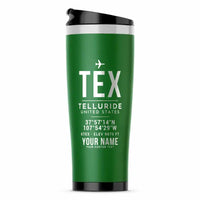 Thumbnail for Telluride Regional Airport (TEX) Travel Mugs - ID Tag + Name - Stainless Steel (No Holder) - Green
