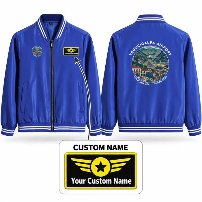 Toncontín International Airport (TGU) Stylish Jackets - Baseball Collar - Badge + Name - Royal Blue