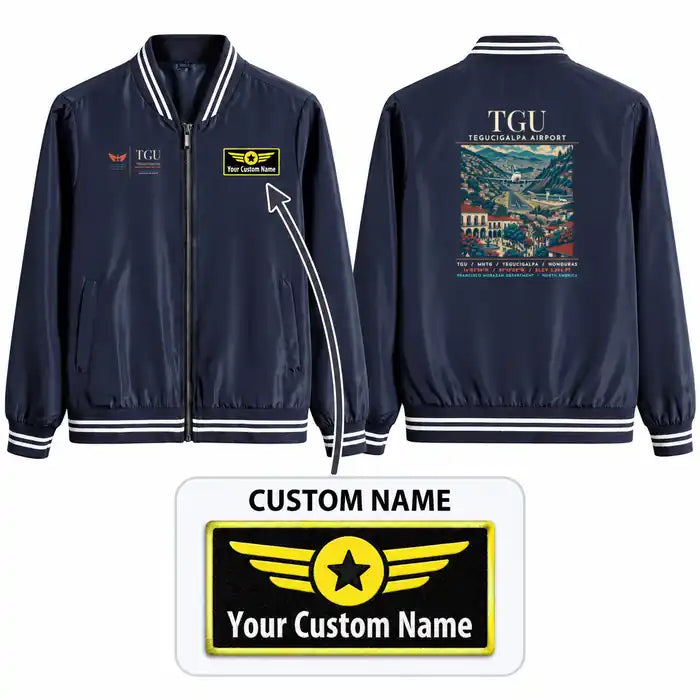 Toncontín International Airport (TGU) Stylish Jackets - Baseball Collar - Poster + Name - Navy Blue