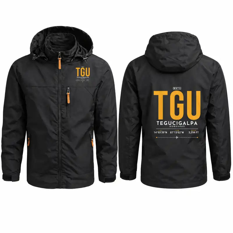 Toncontín International Airport (TGU) Stylish Jackets - Hooded Windbreaker - Tag - Black
