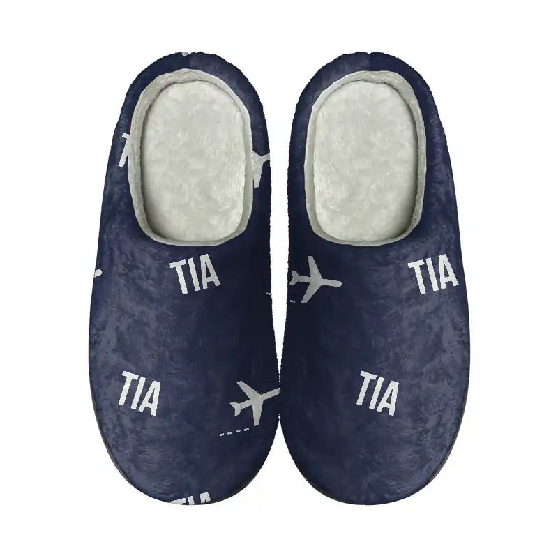 Tirana International Airport Nënë Tereza (TIA) Slippers & Flip Flops - Slippers - Cotton - Pattern - Navy Blue