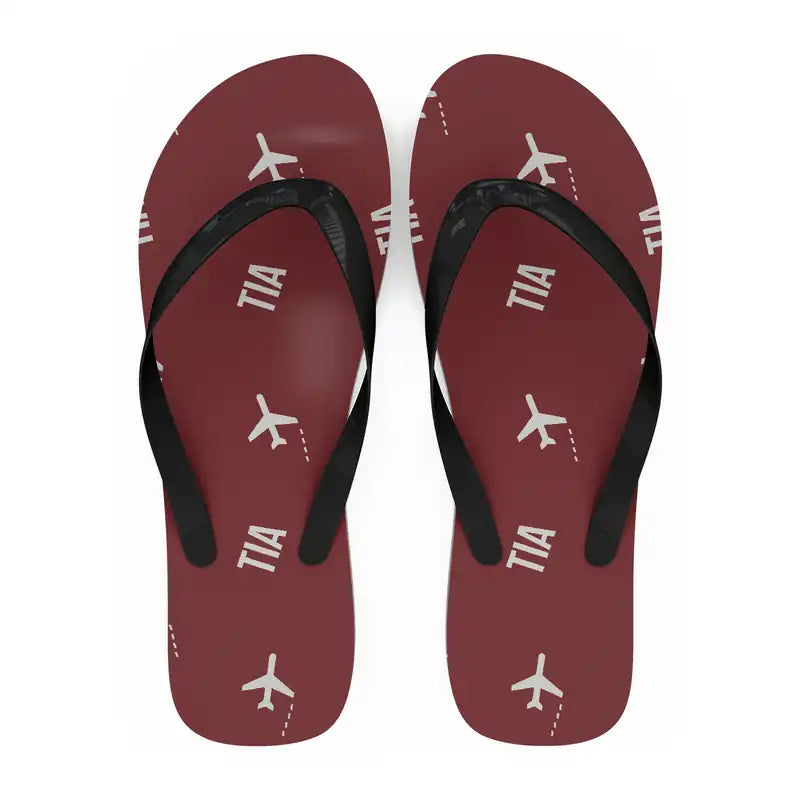Tirana International Airport Nënë Tereza (TIA) Slippers & Flip Flops - Slippers - Flip Flops - Pattern - Dark Red