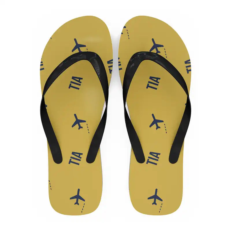 Tirana International Airport Nënë Tereza (TIA) Slippers & Flip Flops - Slippers - Flip Flops - Pattern - Yellow