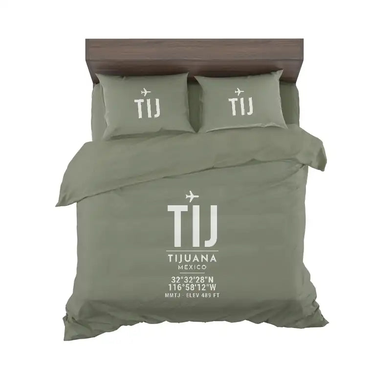 Tijuana International Airport (TIJ) Bedding Sets & Blankets - Bedding Set - ID Tag - Green Army
