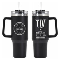 Thumbnail for Tivat Airport (TIV) Stainless Steel Mugs - Boarding Pass + Custom Back - 40oz Car Mug - Black