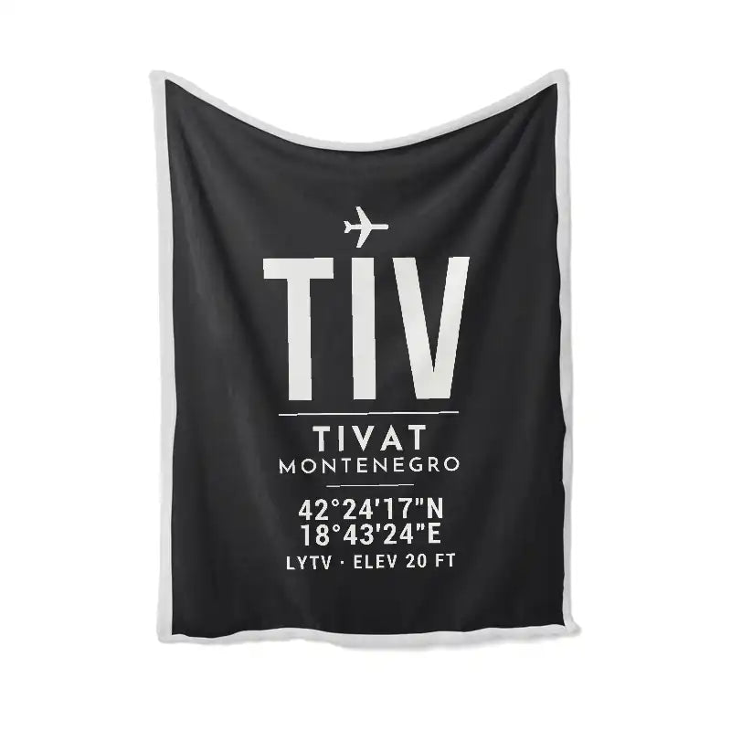 Tivat Airport (TIV) Bedding Sets & Blankets - Blanket - ID Tag - Black