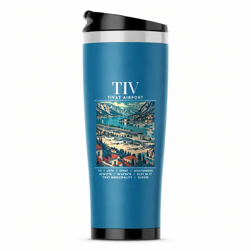 Tivat Airport (TIV) Travel Mugs - Poster - Stainless Steel (No Holder) - Light Blue