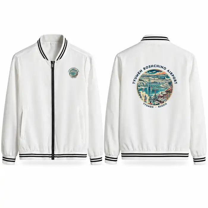 Tyumen Roshchino International Airport (TJM) Stylish Jackets - Baseball Collar - Badge - White