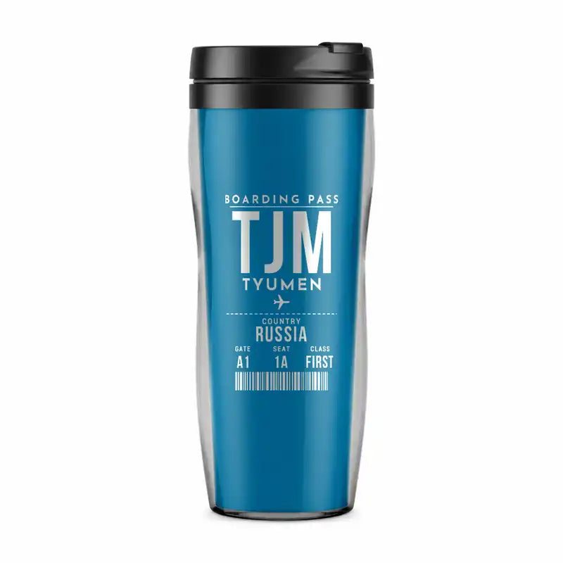 Tyumen Roshchino International Airport (TJM) Travel Mugs - Boarding Pass - Plastic (No Holder) - Light Blue