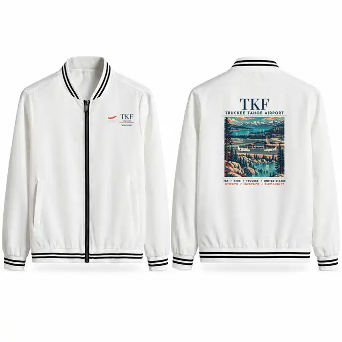 Truckee Tahoe Airport (TKF) Stylish Jackets - Baseball Collar - Poster - White