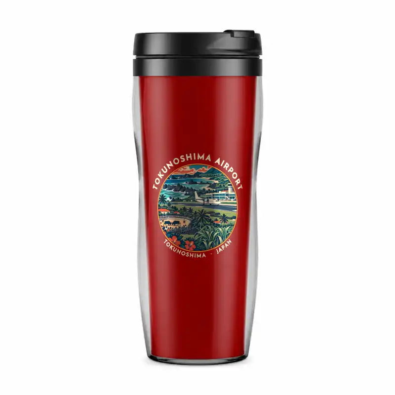 Tokunoshima Airport (TKN) Travel Mugs - Badge - Plastic (No Holder) - Red