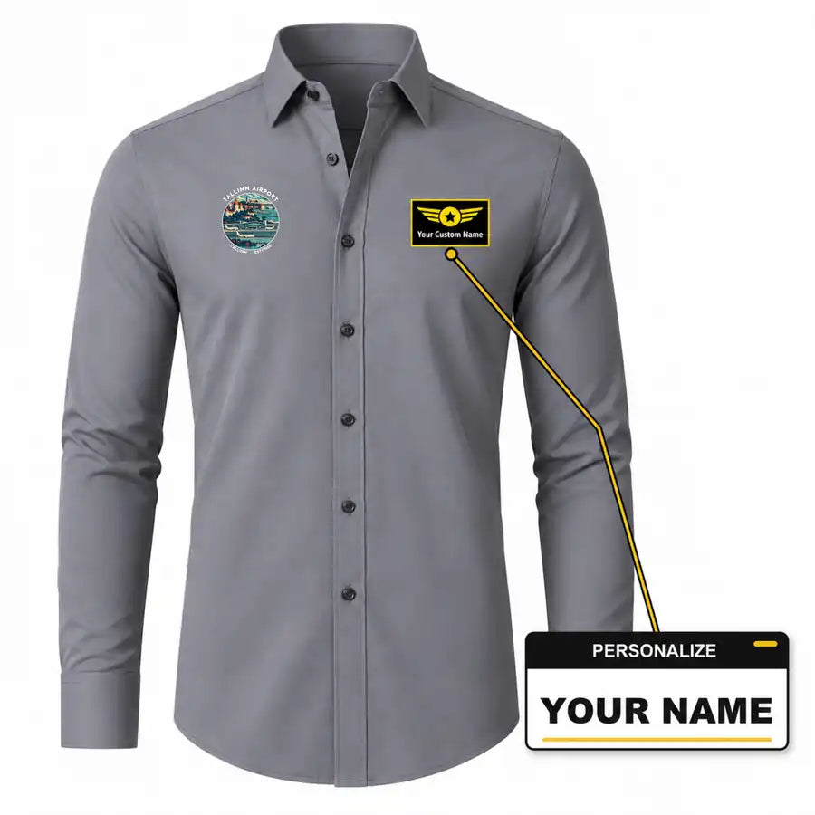 Lennart Meri Tallinn Airport (TLL) Shirts - Long Sleeve Shirt - Badge - Gray + NAME