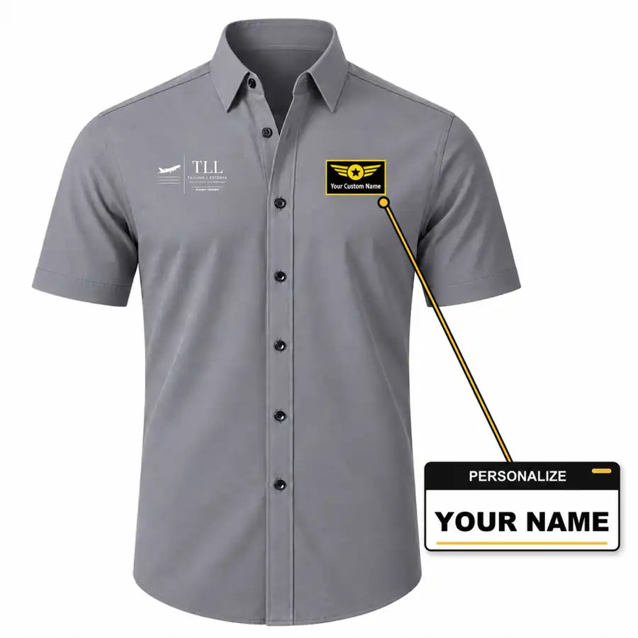 Lennart Meri Tallinn Airport (TLL) Shirts - Short Sleeve Shirt - Front - Gray + NAME