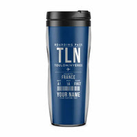 Thumbnail for Toulon-Hyères Airport (TLN) Travel Mugs - Boarding Pass + Name - Plastic (No Holder) - Blue