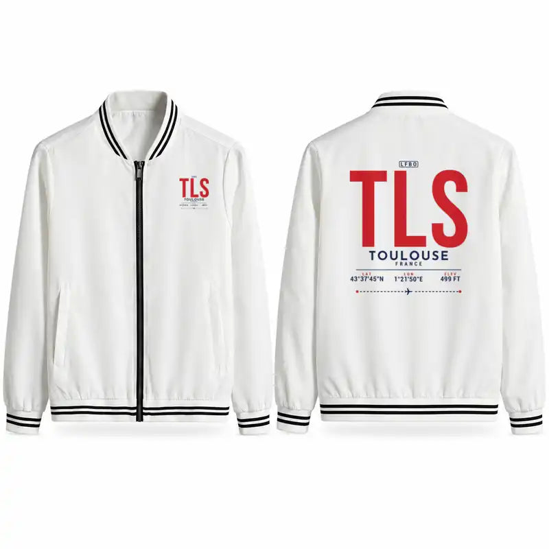 Toulouse-Blagnac Airport (TLS) Stylish Jackets - Baseball Collar - Tag - White