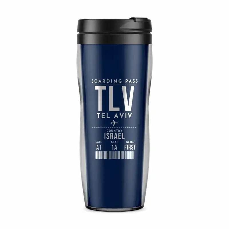 Tel Aviv Ben Gurion Airport (TLV) Travel Mugs - Boarding Pass - Plastic (No Holder) - Dark Blue