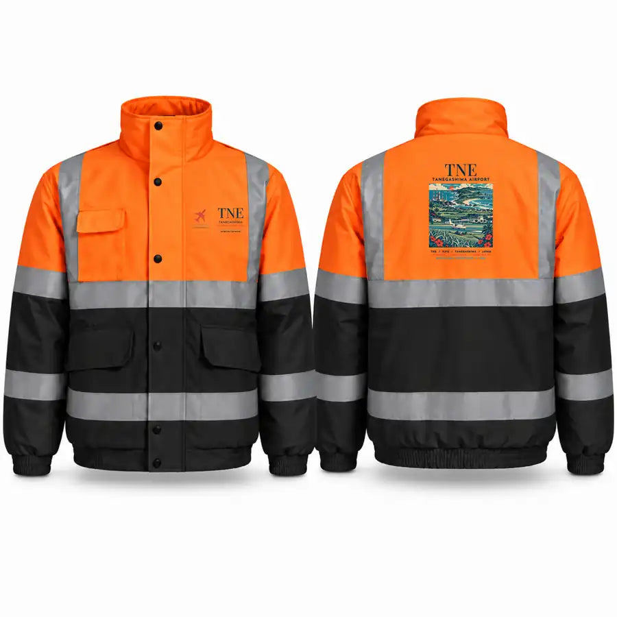 Tanegashima Airport (TNE) Reflective Winter Jackets - Poster - Orange & Navy
