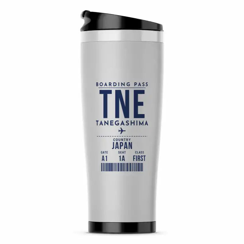 Tanegashima Airport (TNE) Travel Mugs - Boarding Pass - Stainless Steel (No Holder) - Light Gray