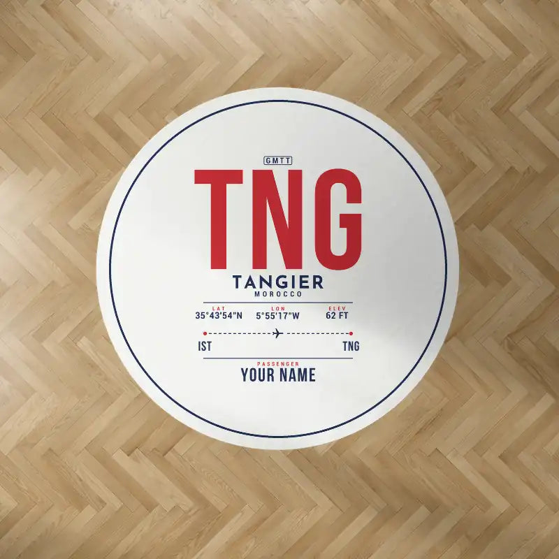 Tangier Ibn Battuta Airport (TNG) Carpets - Carpet Round - ID Tag + Name - White