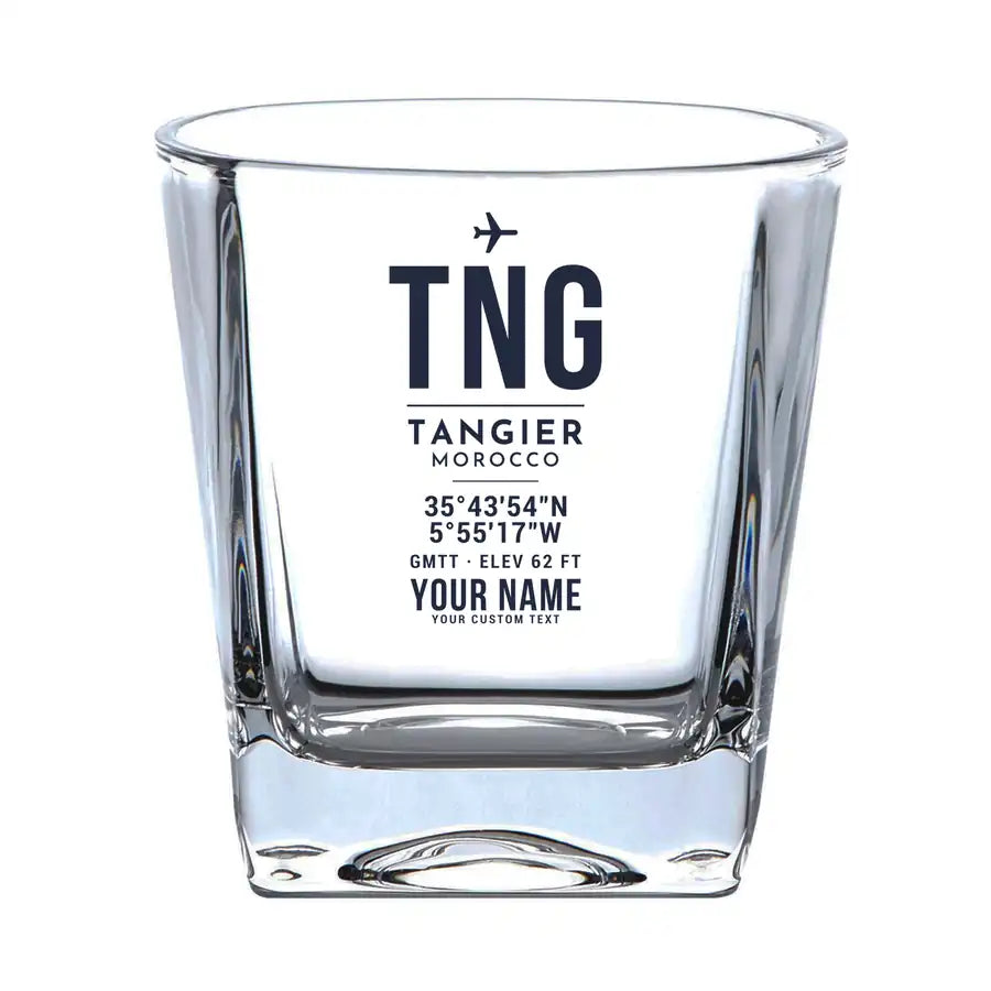 Tangier Ibn Battuta Airport (TNG) Glasses - ID Tag + Name - Whiskey Glass