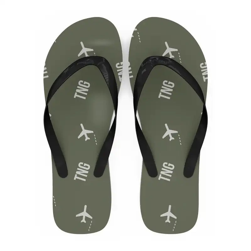 Tangier Ibn Battuta Airport (TNG) Slippers & Flip Flops - Slippers - Flip Flops - Pattern - Green Army