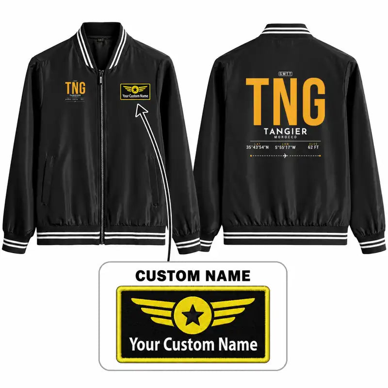 Tangier Ibn Battuta Airport (TNG) Stylish Jackets - Baseball Collar - Tag + Name - Black