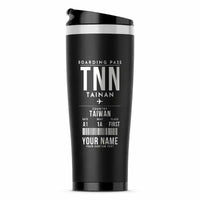 Thumbnail for Tainan Airport (TNN) Travel Mugs - Boarding Pass + Name - Stainless Steel (No Holder) - Black