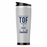 Thumbnail for Tomsk Kamov Airport (TOF) Travel Mugs - Boarding Pass - Stainless Steel (No Holder) - Light Gray