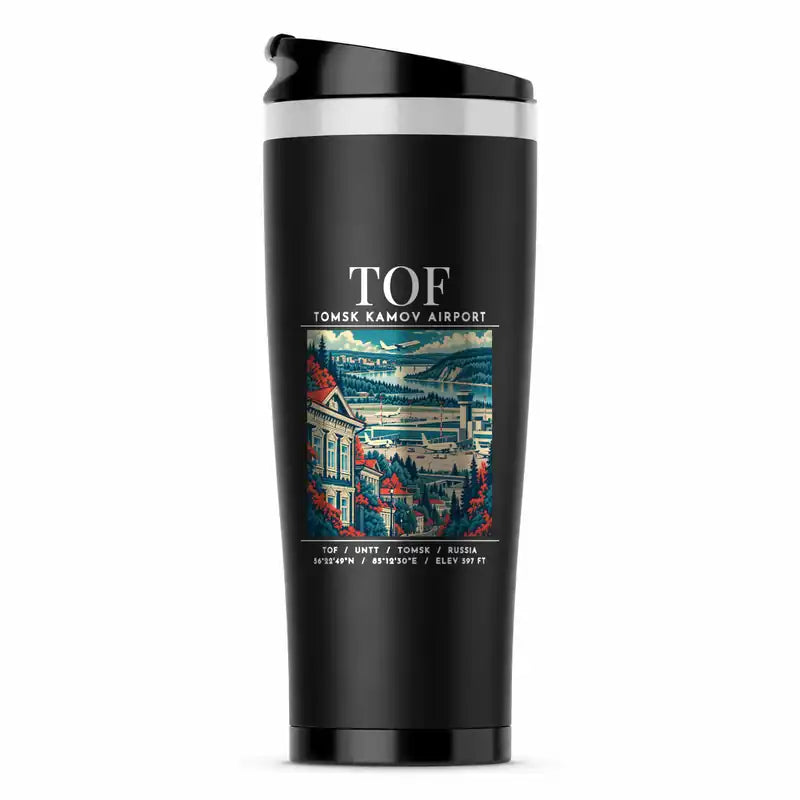 Tomsk Kamov Airport (TOF) Travel Mugs - Poster - Stainless Steel (No Holder) - Black