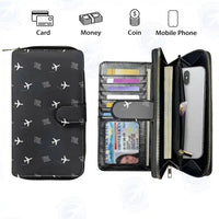 Thumbnail for Eugene F. Kranz Toledo Express Airport (TOL) Leather Wallets - Zip Long Wallet - Pattern - Black