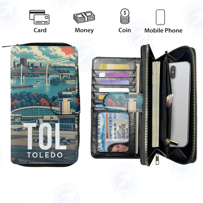 Eugene F. Kranz Toledo Express Airport (TOL) Leather Wallets - Zip Long Wallet - Scene