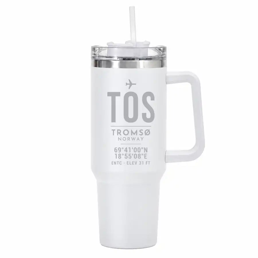 Tromsø Airport (TOS) Stainless Steel Mugs - ID Tag - 40oz Car Mug - White