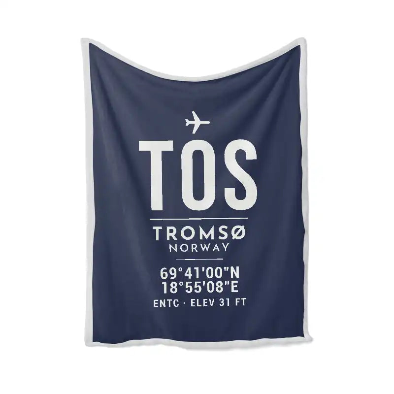 Tromsø Airport (TOS) Bedding Sets & Blankets - Blanket - ID Tag - Navy Blue