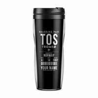 Thumbnail for Tromsø Airport (TOS) Travel Mugs - Boarding Pass + Name - Plastic (No Holder) - Black