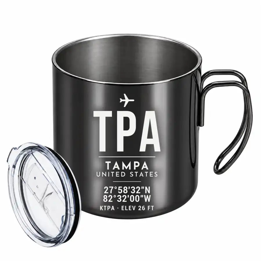 Tampa International Airport (TPA) Stainless Steel Mugs - ID Tag - Portable Mug - Black