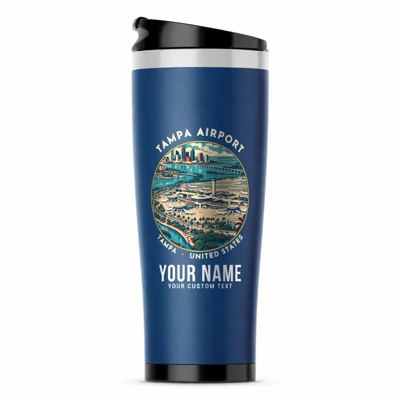 Tampa International Airport (TPA) Travel Mugs - Badge + Name - Stainless Steel (No Holder) - Blue