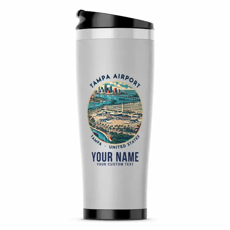 Tampa International Airport (TPA) Travel Mugs - Badge + Name - Stainless Steel (No Holder) - Light Gray