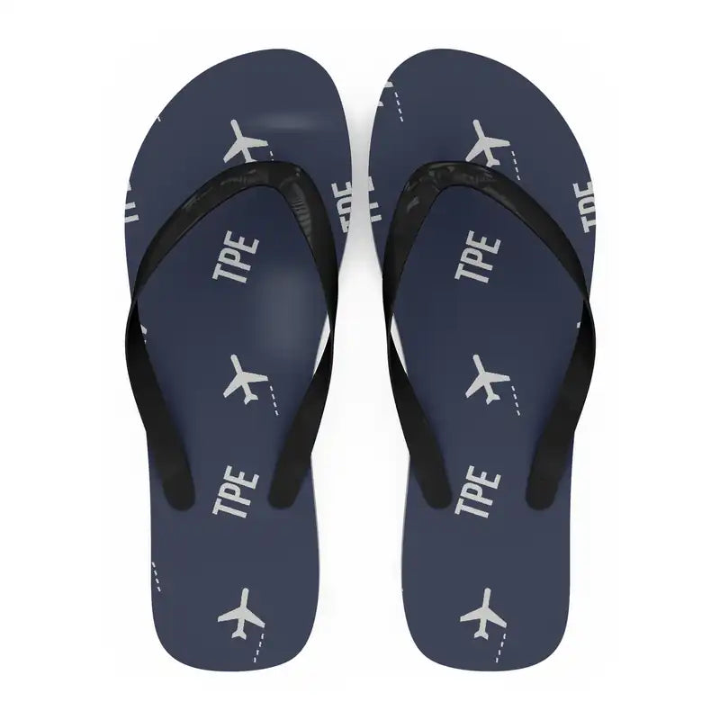 Taipei Taiwan Taoyuan International Airport (TPE) Slippers & Flip Flops - Slippers - Flip Flops - Pattern - Navy Blue