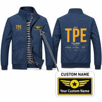 Thumbnail for Taipei Taiwan Taoyuan International Airport (TPE) Stylish Jackets - Stand Collar - Tag + Name - Navy Blue