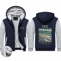 Thumbnail for Taipei Taiwan Taoyuan International Airport (TPE) Zipped Sweatshirts - Poster - Navy & Gray