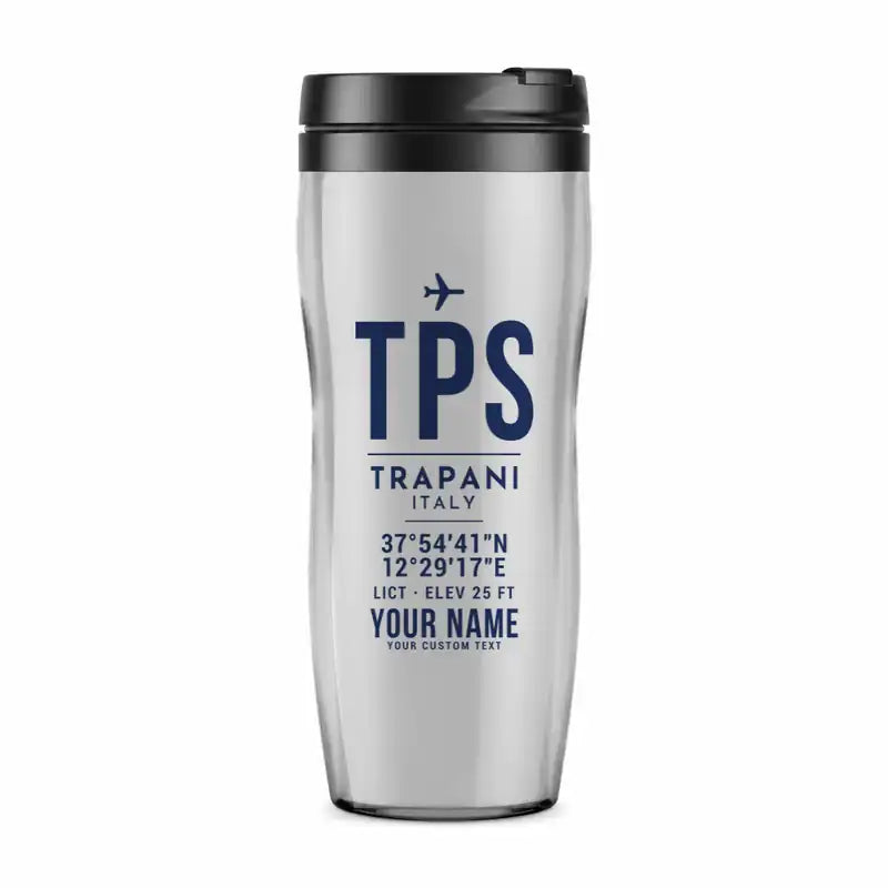 Vincenzo Florio Airport Trapani-Birgi (TPS) Travel Mugs - ID Tag + Name - Plastic (No Holder) - Light Gray