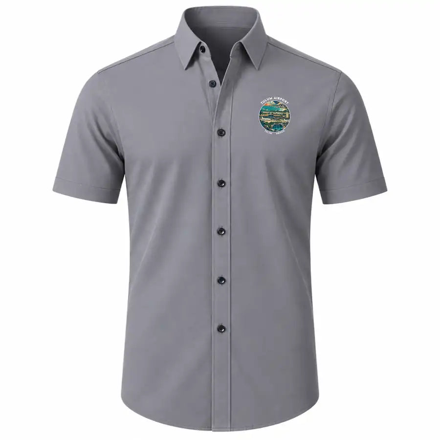 Felipe Carrillo Puerto International Airport Tulum (TQO) Shirts - Short Sleeve Shirt - Badge - Gray