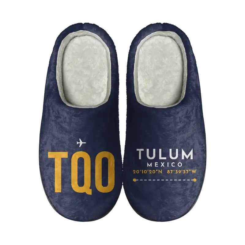 Felipe Carrillo Puerto International Airport Tulum (TQO) Slippers & Flip Flops - Slippers - Cotton - Code - Different - Navy Blue