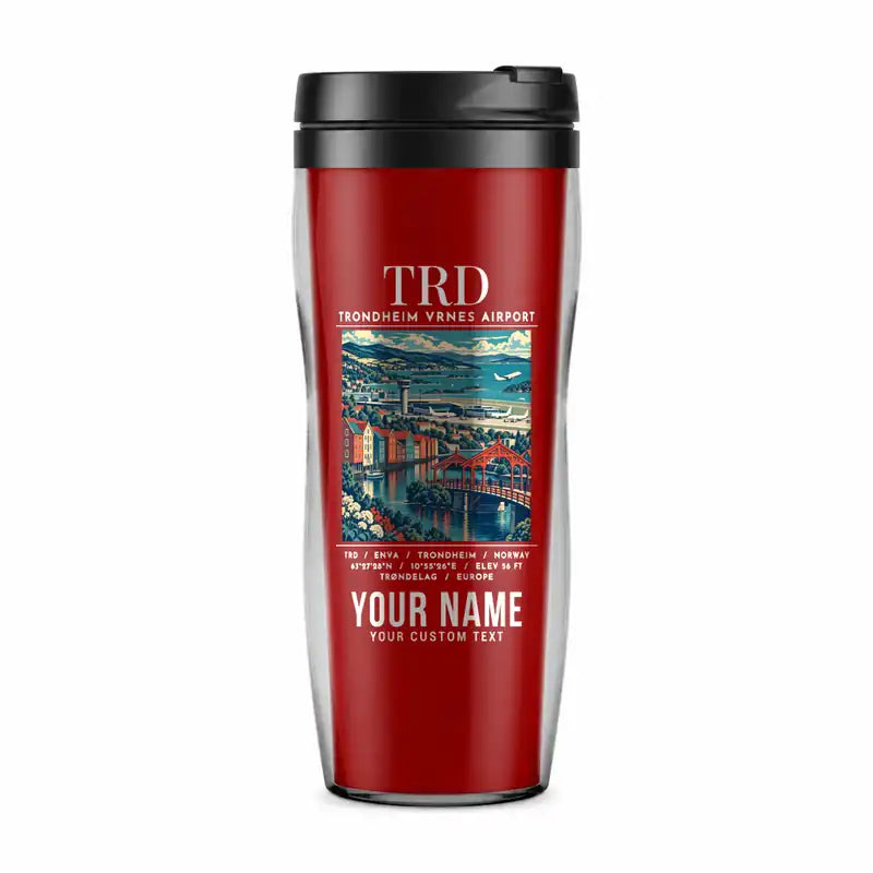 Trondheim Airport, Vrnes (TRD) Travel Mugs - Poster + Name - Plastic (No Holder) - Red