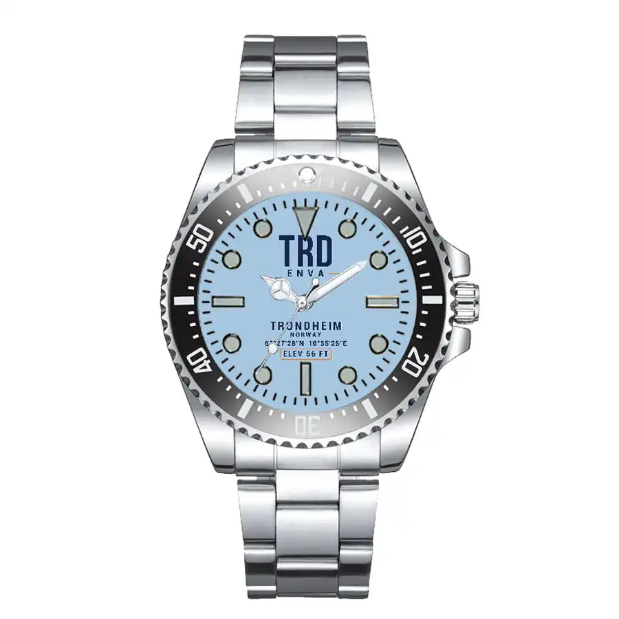 Trondheim Airport, Vrnes (TRD) Aviator Watches - Classic - Light Blue - Premium Diver - Black