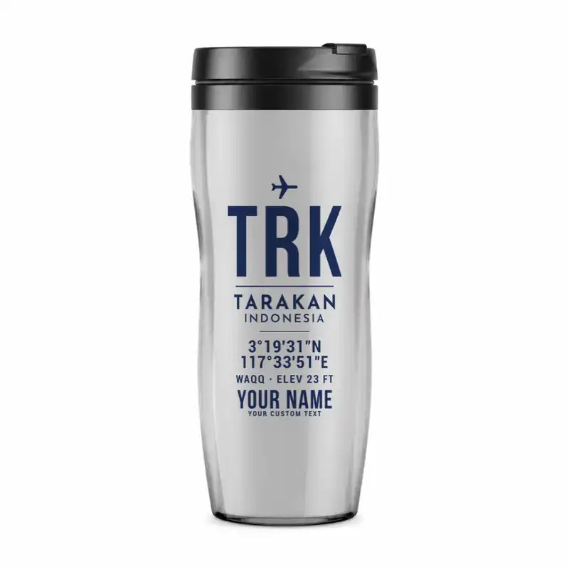 Juwata International Airport (TRK) Travel Mugs - ID Tag + Name - Plastic (No Holder) - Light Gray