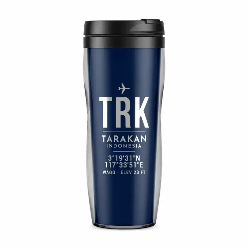 Juwata International Airport (TRK) Travel Mugs - ID Tag - Plastic (No Holder) - Dark Blue