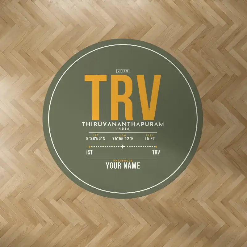 Thiruvananthapuram International Airport (TRV) Carpets - Carpet Round - ID Tag + Name - Green Army
